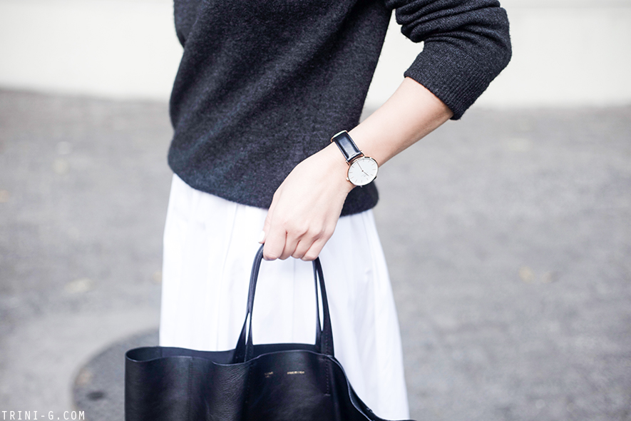 Trini | Equipment Sloane sweater MaxMara white midi skirt